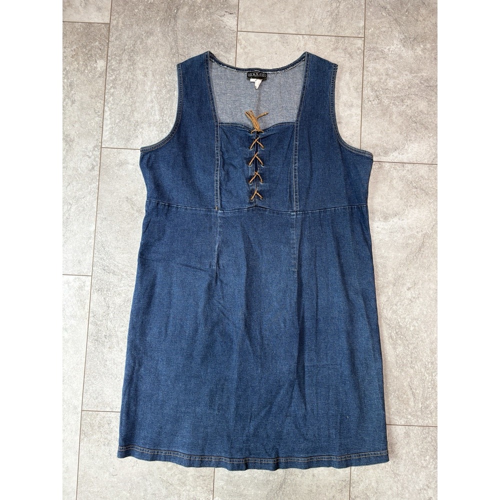 Vintage G.A.S. CO. Denim Lace Up Dress USA Plus Size 22/24 Western Y2K 90s